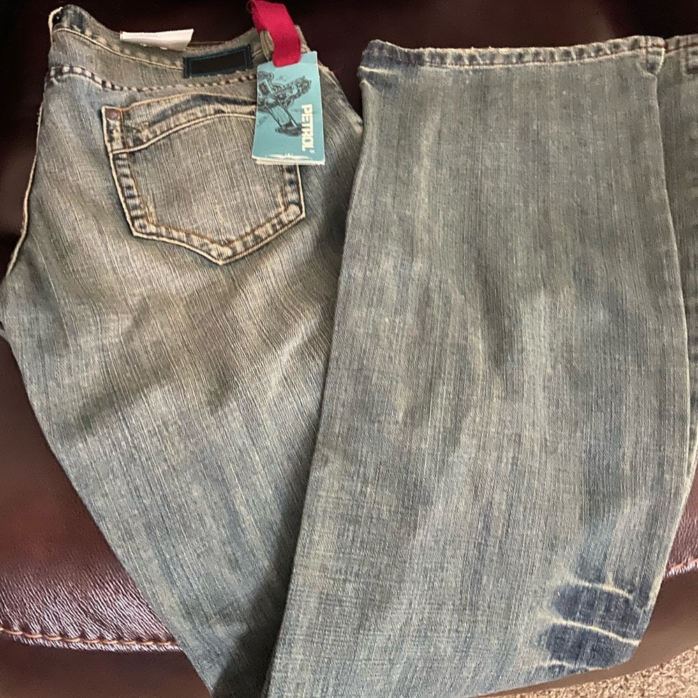 Mens low rise boot cut jeans.  Petrol